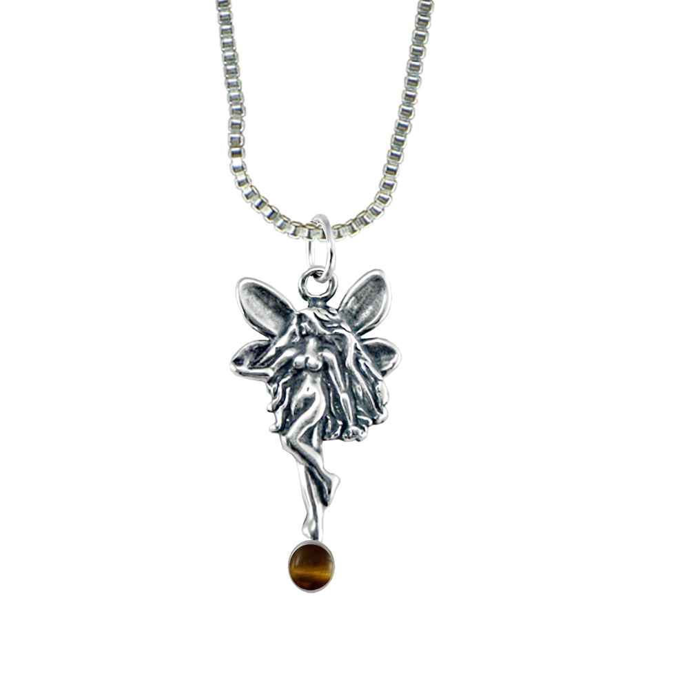 Sterling Silver Dancing Fairy Pendant With Tiger Eye